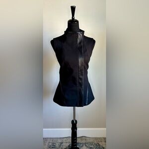DANIER Women’s Cut Black Architectural Design Italian Leather Trim Vest Size S